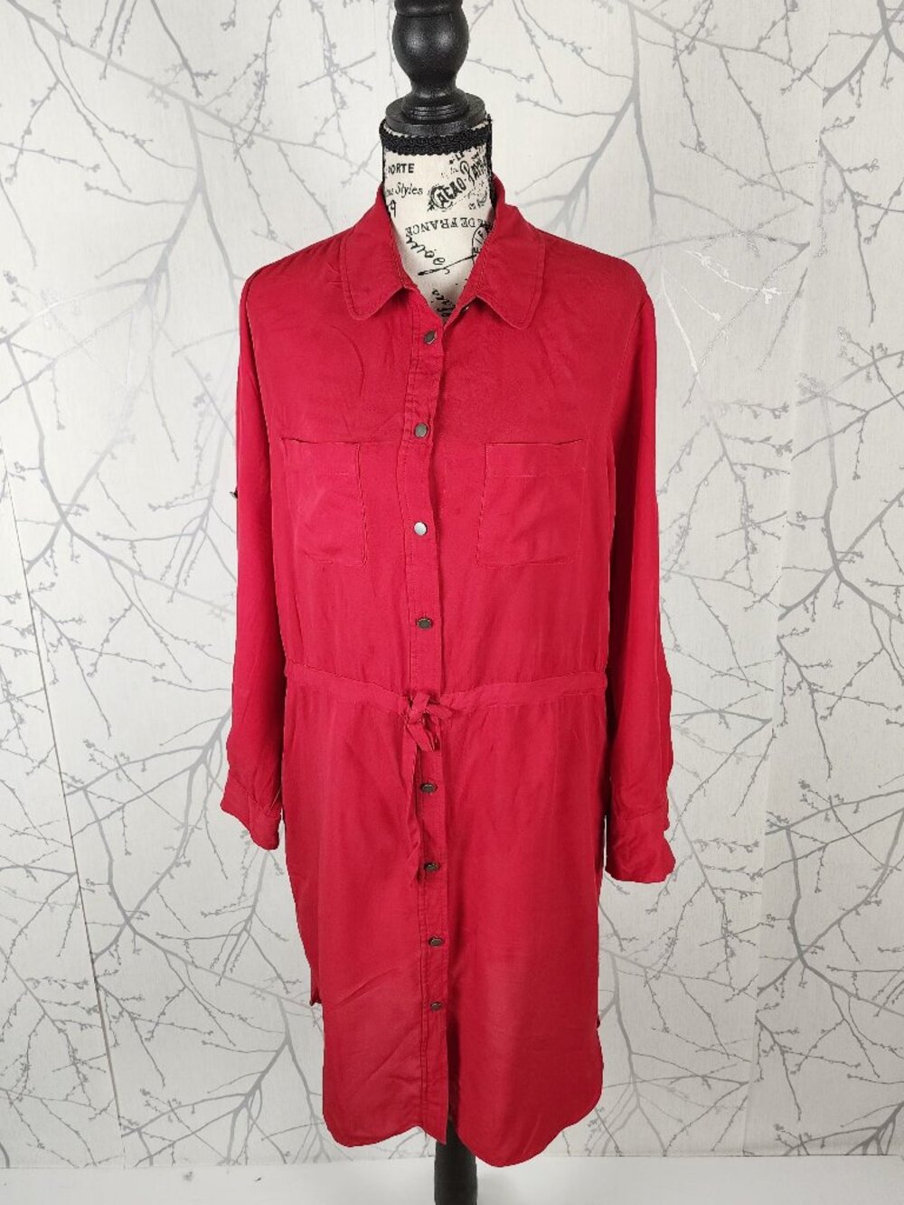 Katherine Barclay Red 100% Silk Button Front Shirt Dress